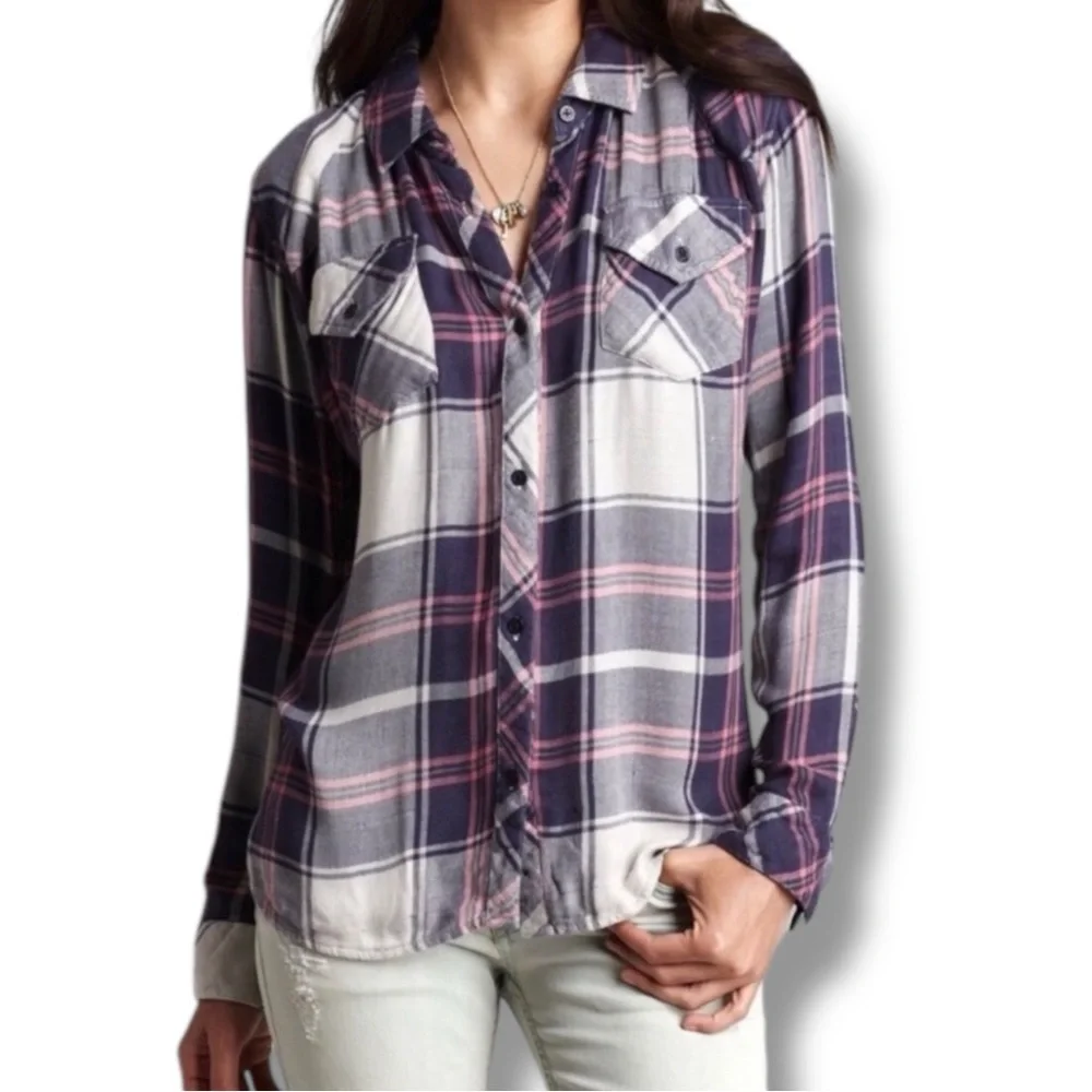 Rails “Kendra” Pink Blue Plaid Button Down Collared Long Sleeve Shirt SZ Large - Picture 1 of 5
